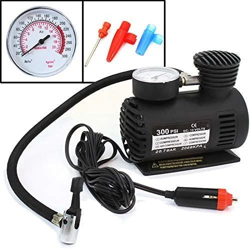 Portable 300 PSI DC 12V Air Compressor Tire Inflator Pump with Pressure Gauge