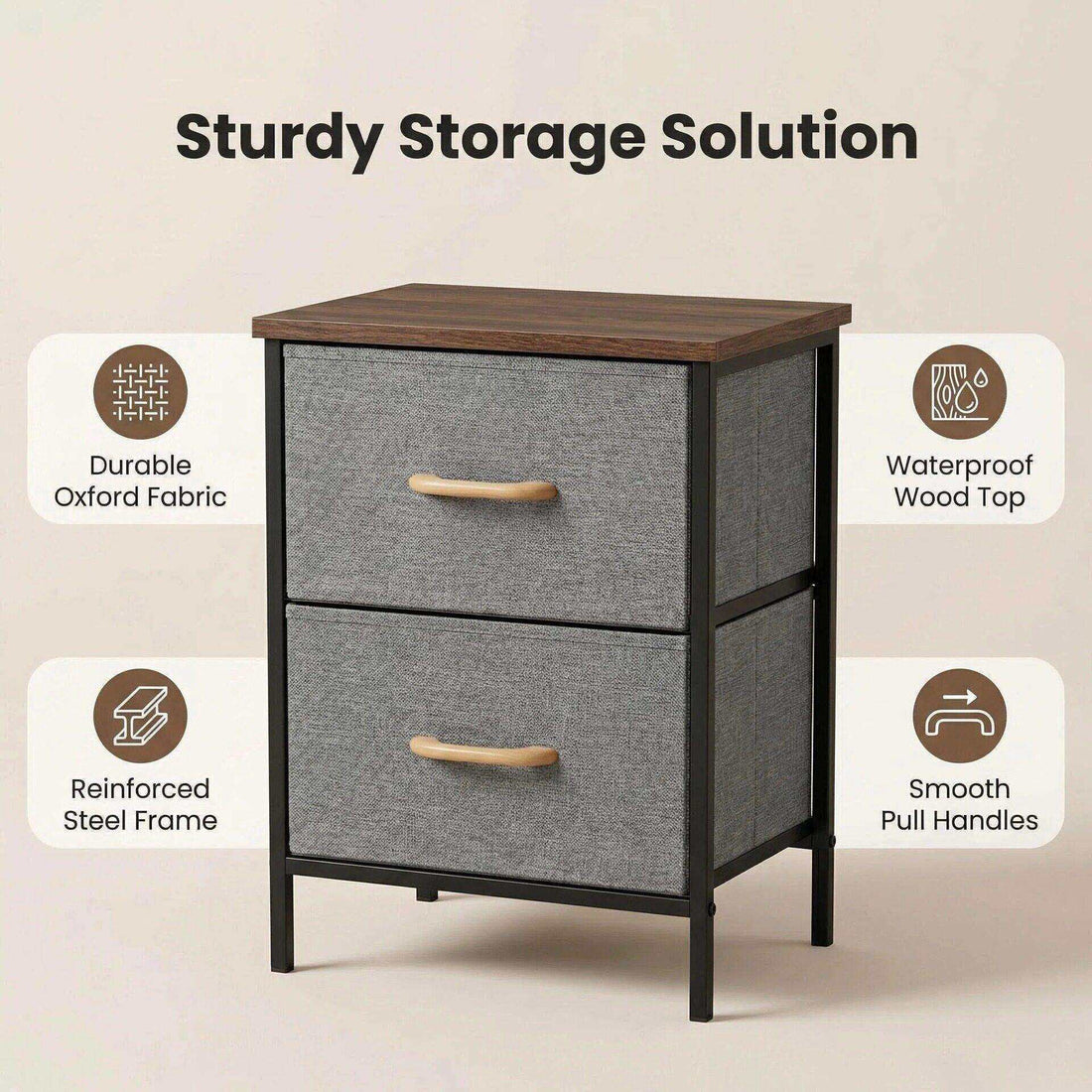 2 Drawer Fabric Storage Nightstand