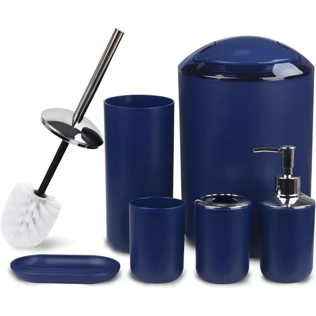 6 Piece Printed Bathroom Accessories Set with Waste Bin Soap Dispenser Toothbrush Holder Soap Dish Rinse Cup and Toilet Brush