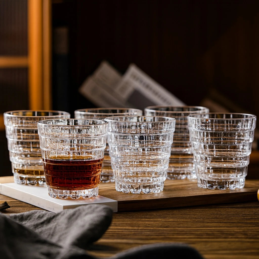 Set of 6 Tiered Cut Glass Cups 300 ml