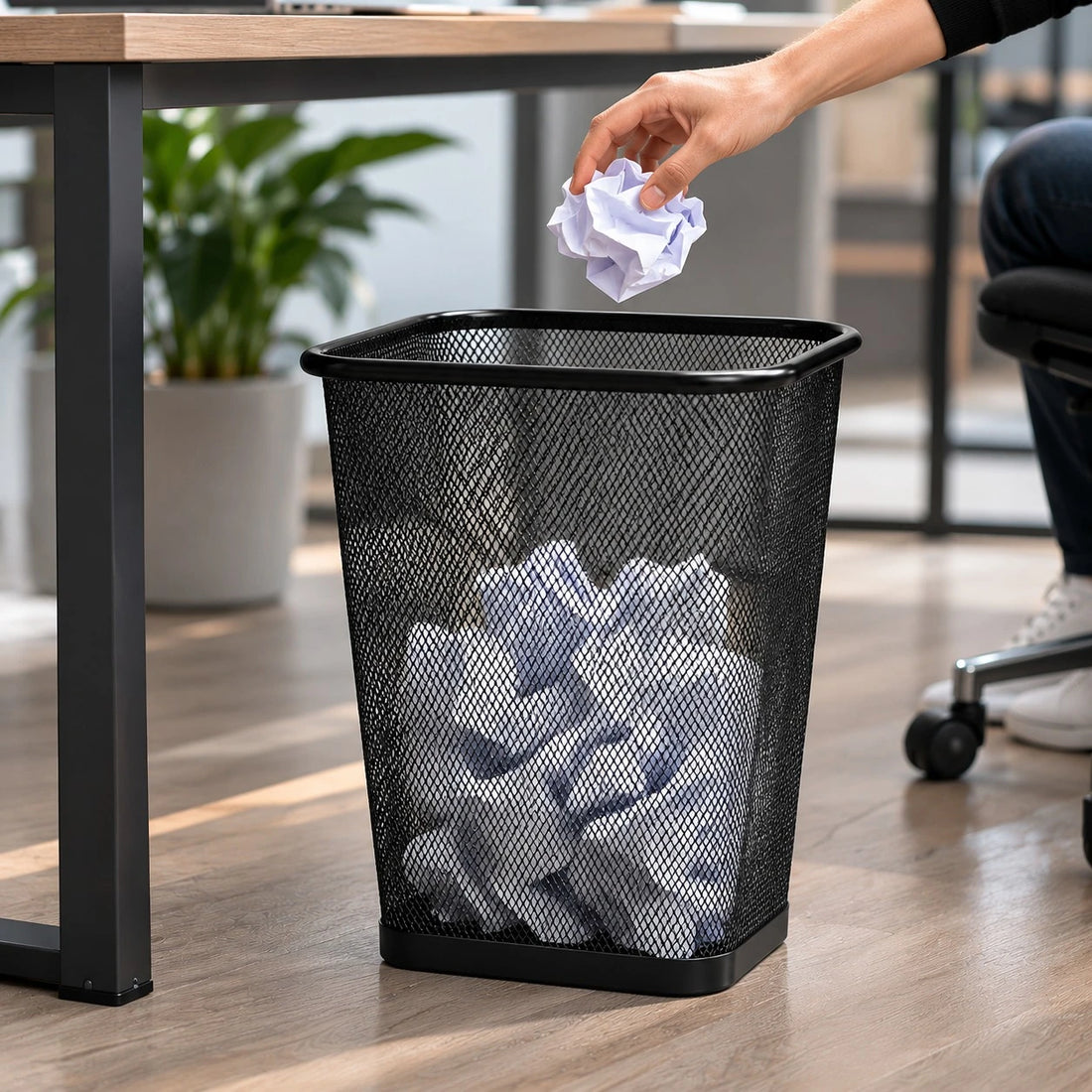 Black Metal Mesh Waste Basket Office Trash Bin Desktop Garbage Basket Home Office Organizer