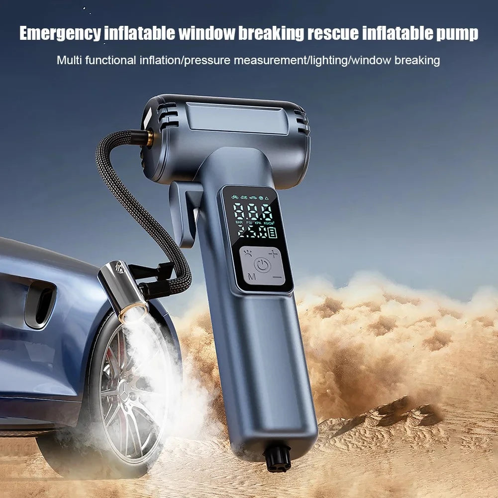 Emergency Car Tire Inflator with Safety Hammer & Belt Cutter