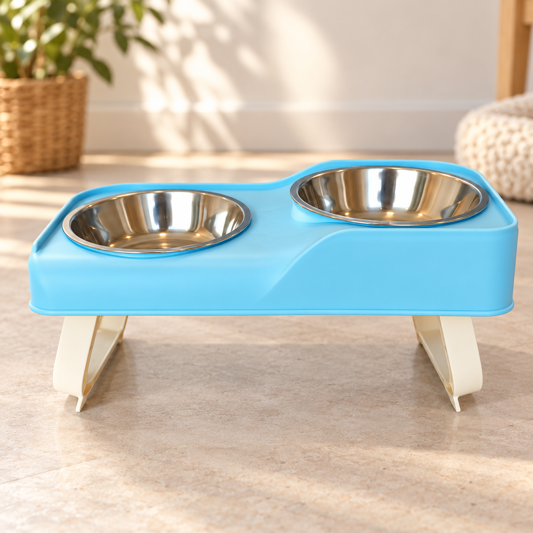 Double Stainless Steel Pet Bowls with Convertible Raised Stand