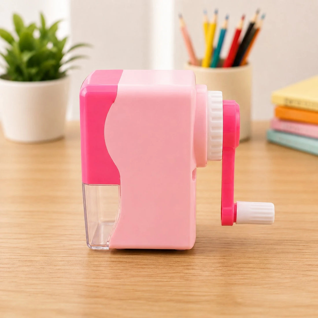 Manual Pencil Sharpener with Hand Crank Transparent Shavings Box for School Office Home Students & Artists