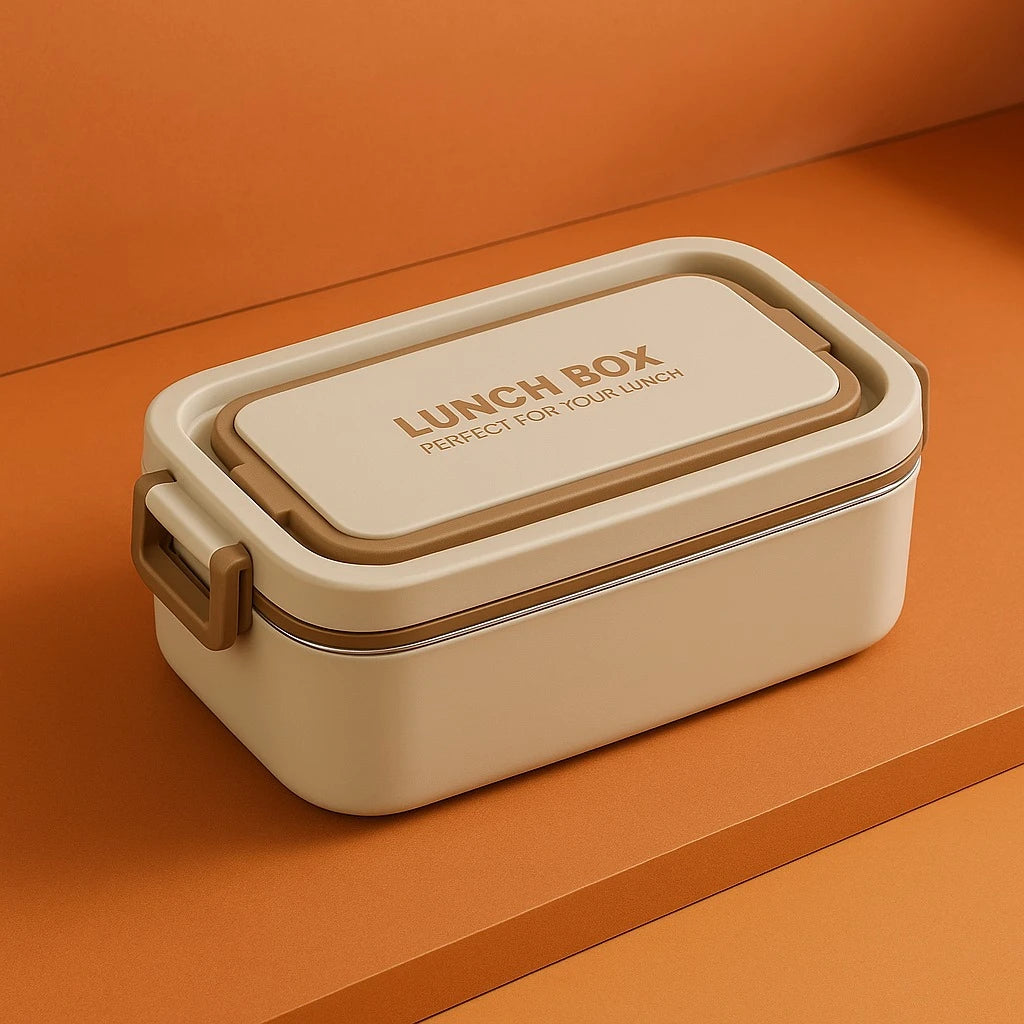 Durable beige Lunch Box 1000ml Leak Proof Bento Design