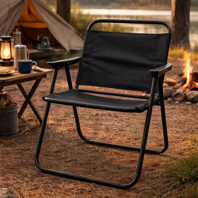 Black Folding Camping Chair Outdoor Portable Aluminum Chair Heavy Duty Fishing Chair Picnic Chair Garden Chair Beach Chair With Plastic Armrests