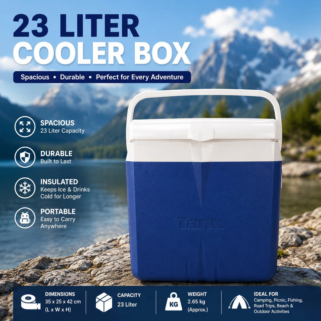 Tank 23 Liter Cooler Box Portable Insulated Ice Chest Camping Picnic Outdoor Cooler