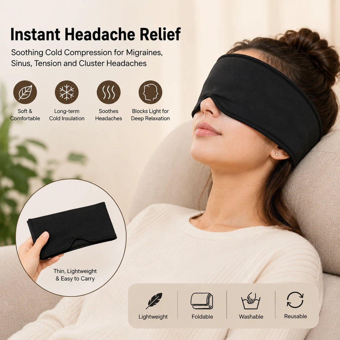 Cold Compression Headache Relief Gel Mask Migraine Relief Eye Mask Cooling Therapy Sleep Mask