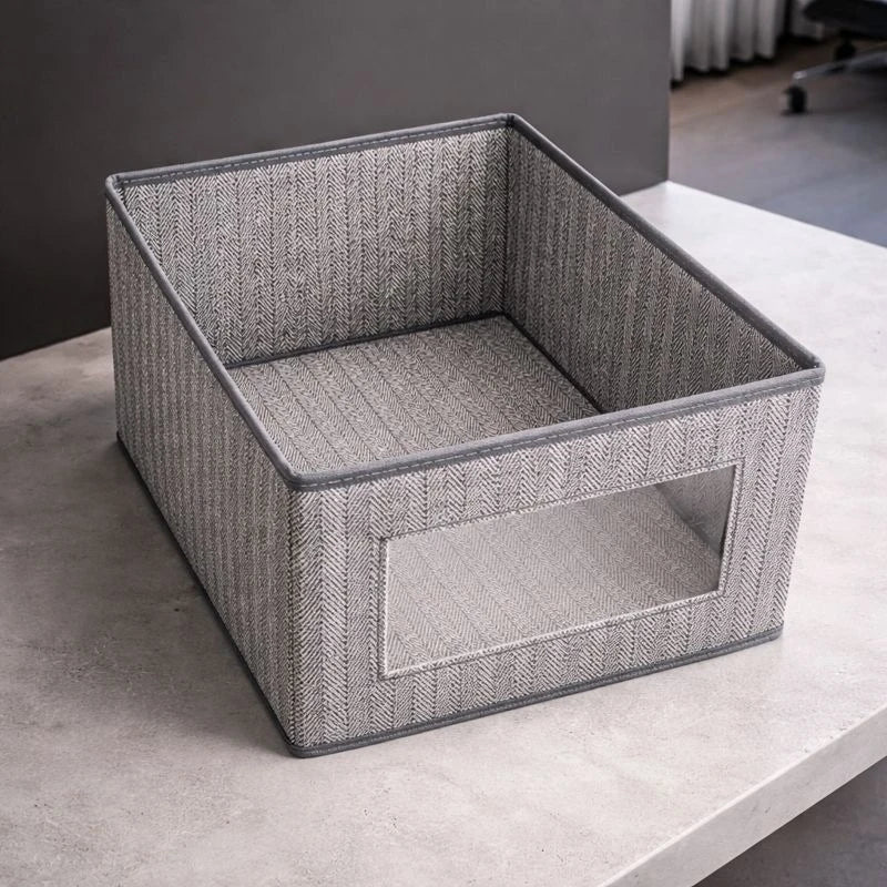 Medium Foldable Fabric Storage Box with Clear Window – Closet Organizer, Wardrobe Storage Bin, Shelf & Drawer Organization Solution
