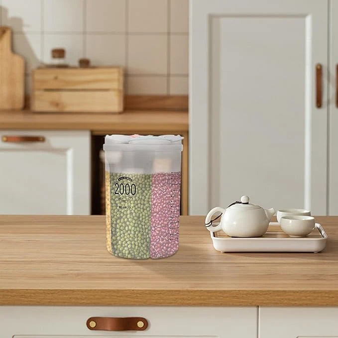 2000ml Multi-Compartment Airtight Food Storage Container with Petal-Shaped Pouring Lid for Rice Grains and Dry Food