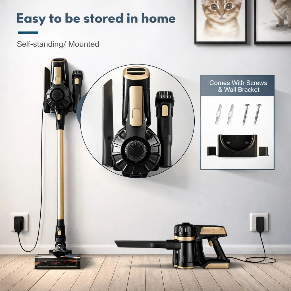 Cordless Vacuum Cleaner 120W Powerful Suction HEPA Filter Cordless Lightweight Multi Attachment