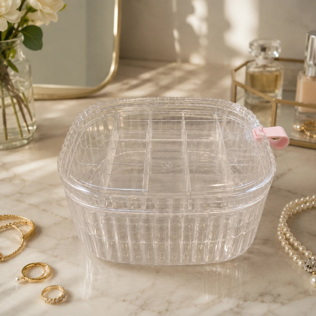 Transparent Jewelry Organizer Box with 34 Compartments Portable Acrylic Storage Case