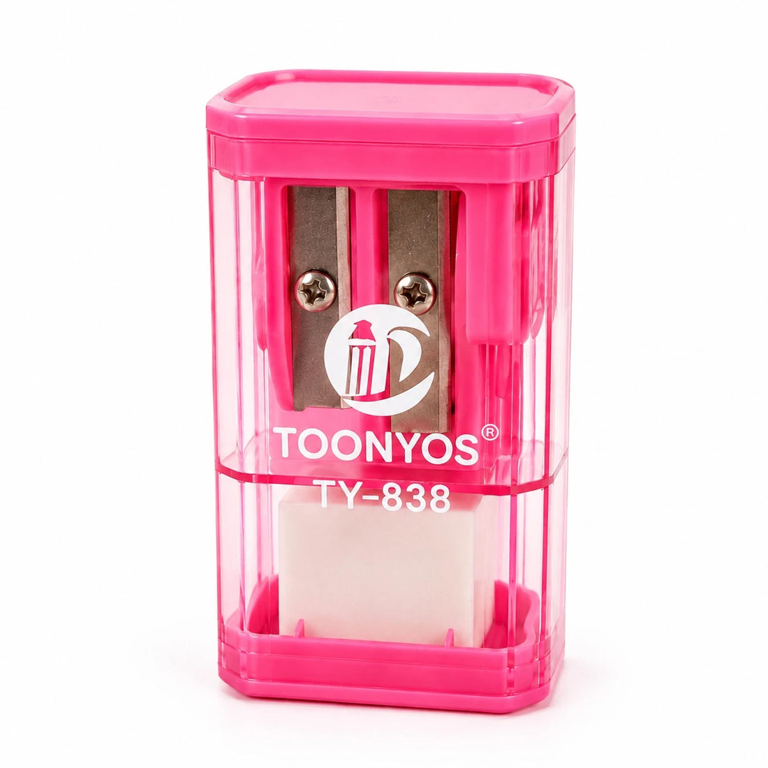 Double Hole School Pencil Sharpener with Shavings Container Eraser & Back Mirror