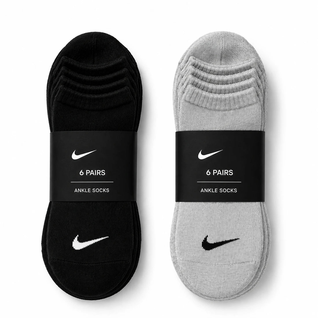 Nike Ankle Socks Low Cut Sports Socks Casual Everyday Breathable Stretch Fit Running Walking Training Comfort Socks 3 Pair Set Black Gray