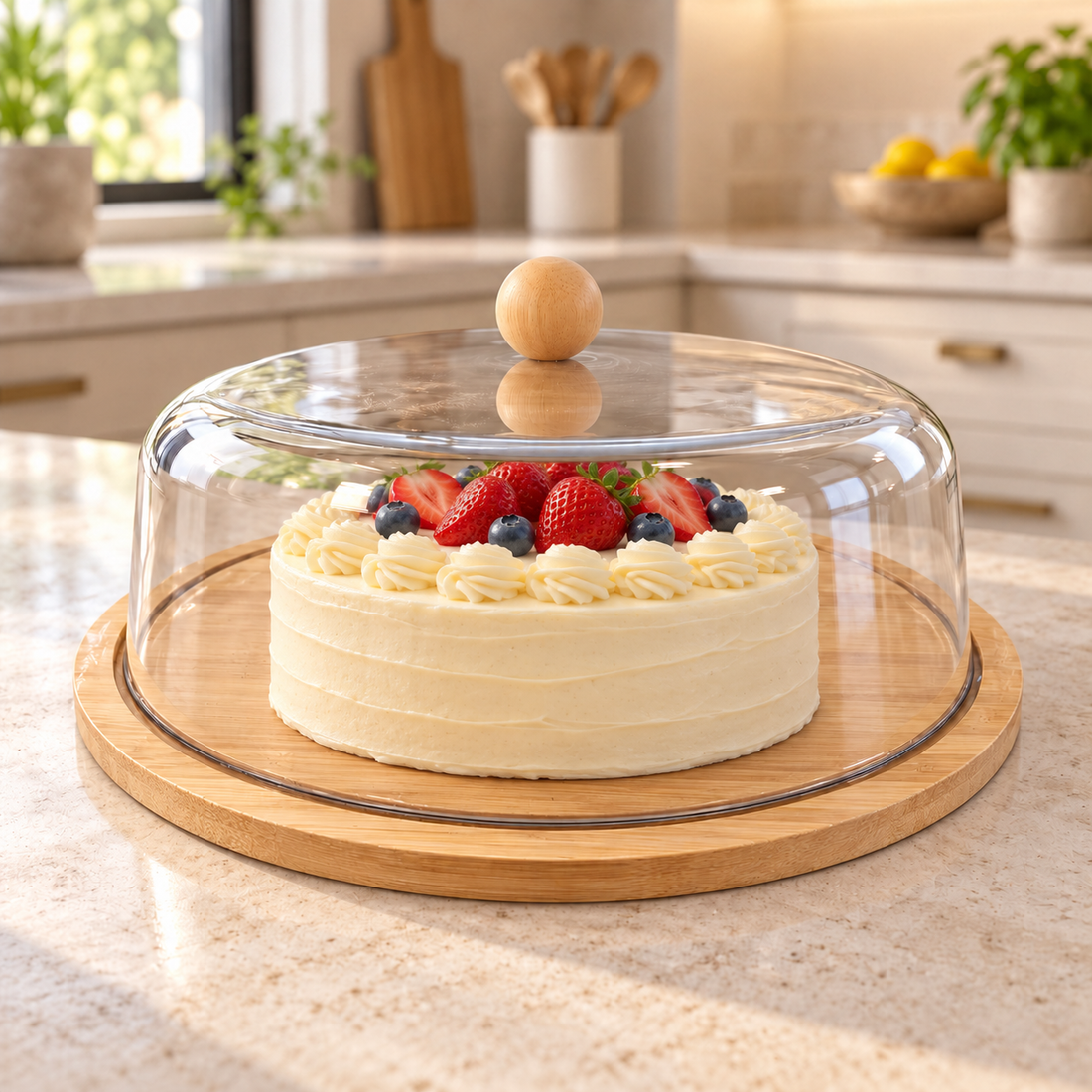 Bamboo Cake Serving Board with Clear Cover