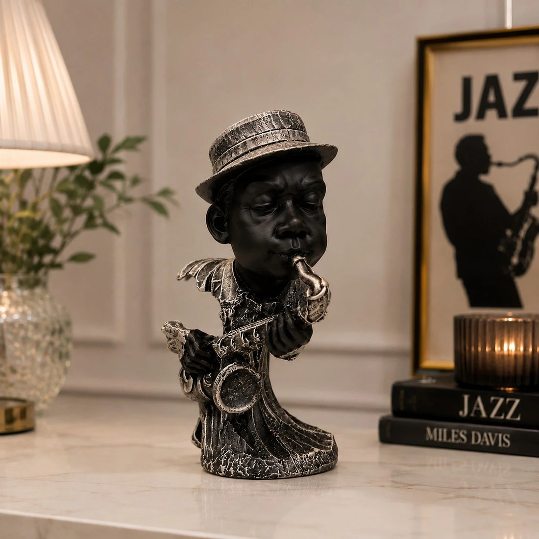 Black Jazz Musician Saxophone Figurine Decorative Tabletop Statue Modern Home Office Desk Decor Art Sculpture Ornament
