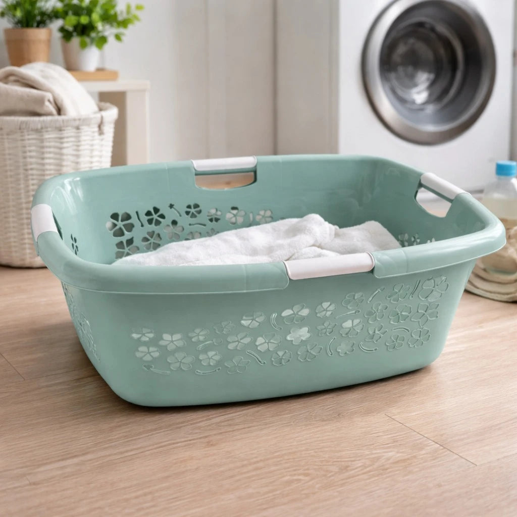 Rotho Swiss Laundry Basket Plastic Storage Basket Clothes Organizer Durable Ventilated Design