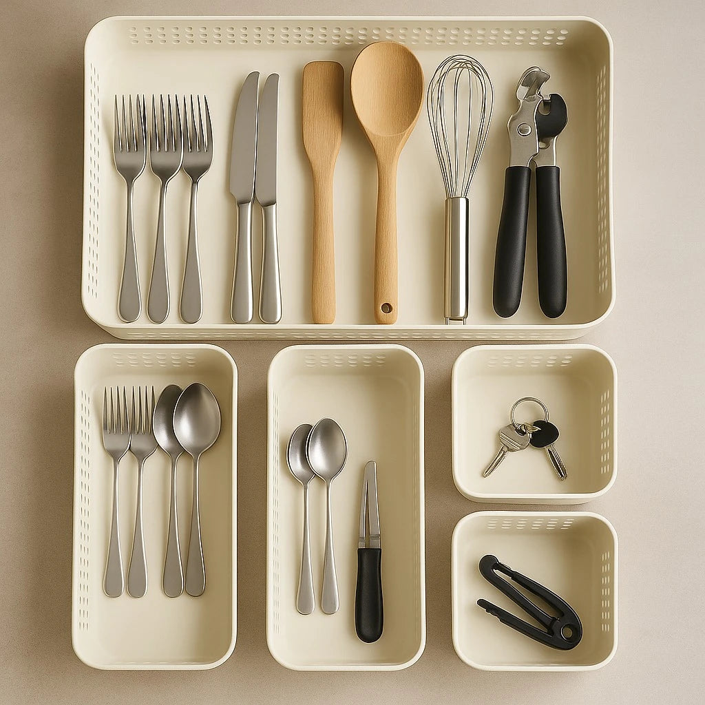 Set of 5 Plastic Drawer Organizer Baskets