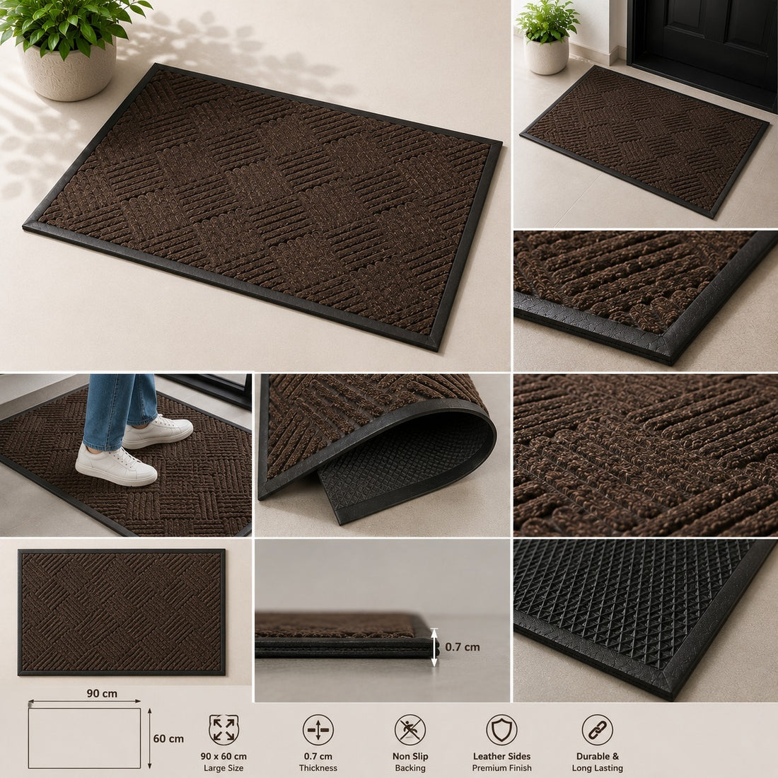 Premium Entrance Doormat with Leather Sides & Non Slip Backing