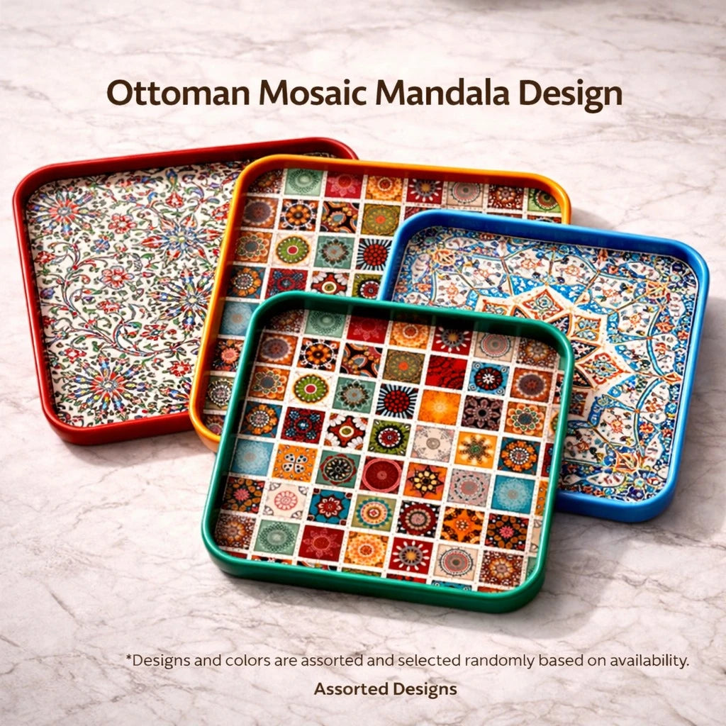 Turkish Serving Tray Square Metal Tray Ottoman Mosaic Mandala Design Coffee Tea Serving Tray Decorative Tray Kitchen Tray