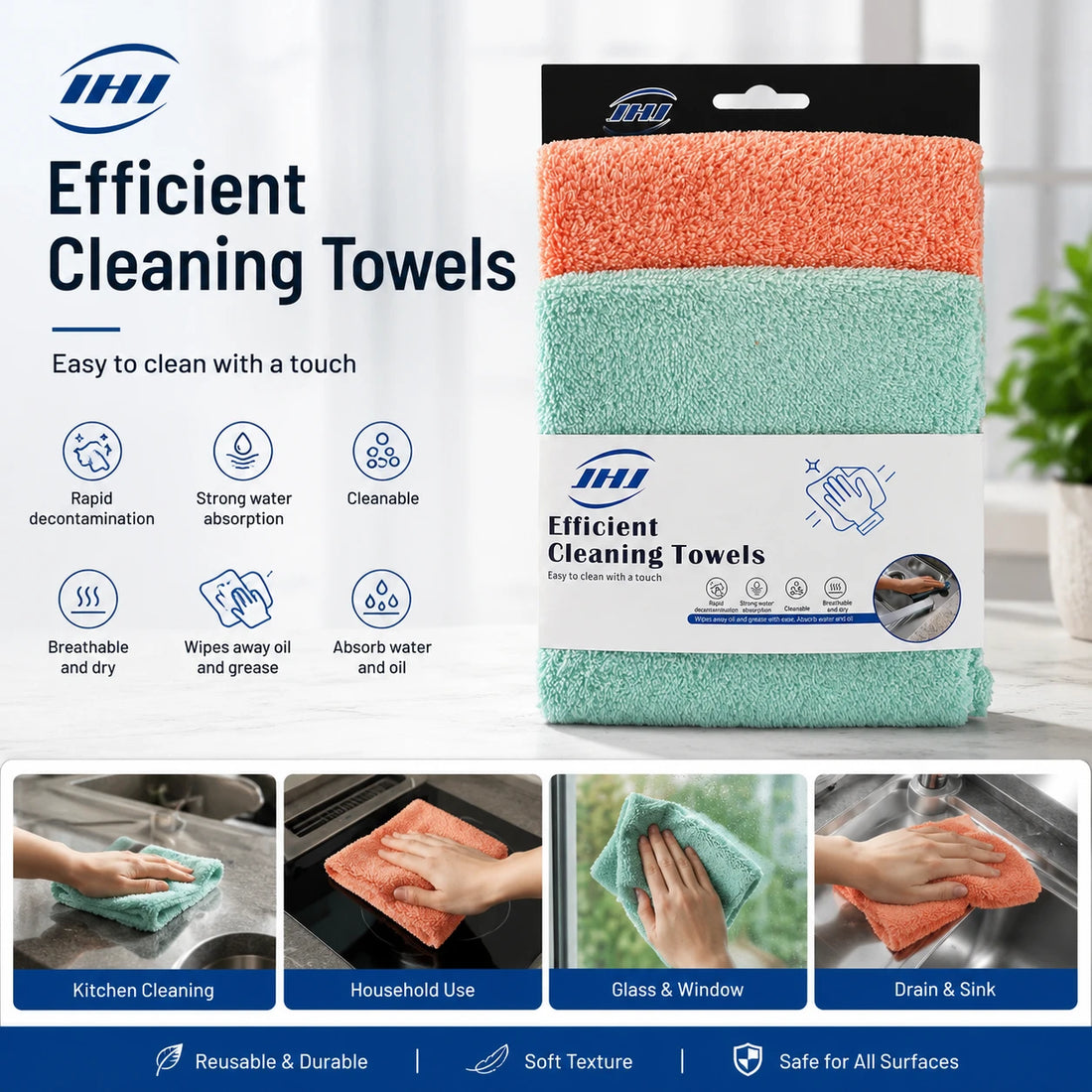 Microfiber Cleaning Towels Kitchen Cleaning Cloth Reusable Absorbent Cleaning Towel
