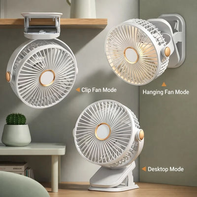 Portable Multi-Function Clip Fan 5 Speeds, 360° Adjustable, Rechargeable Desk & Hanging Fand