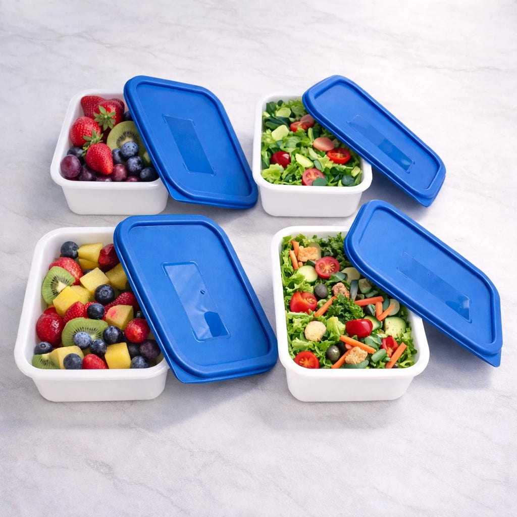 Food Storage Containers Set 4 Pieces 0.5L Rectangular Meal Prep Boxes Stackable Kitchen Freezer Fridge Organizer
