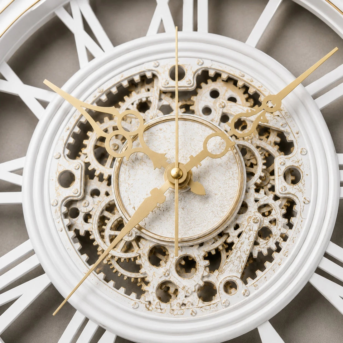 Vintage White Roman Wall Clock Open Gear Decorative Wall Clock 35 cm
