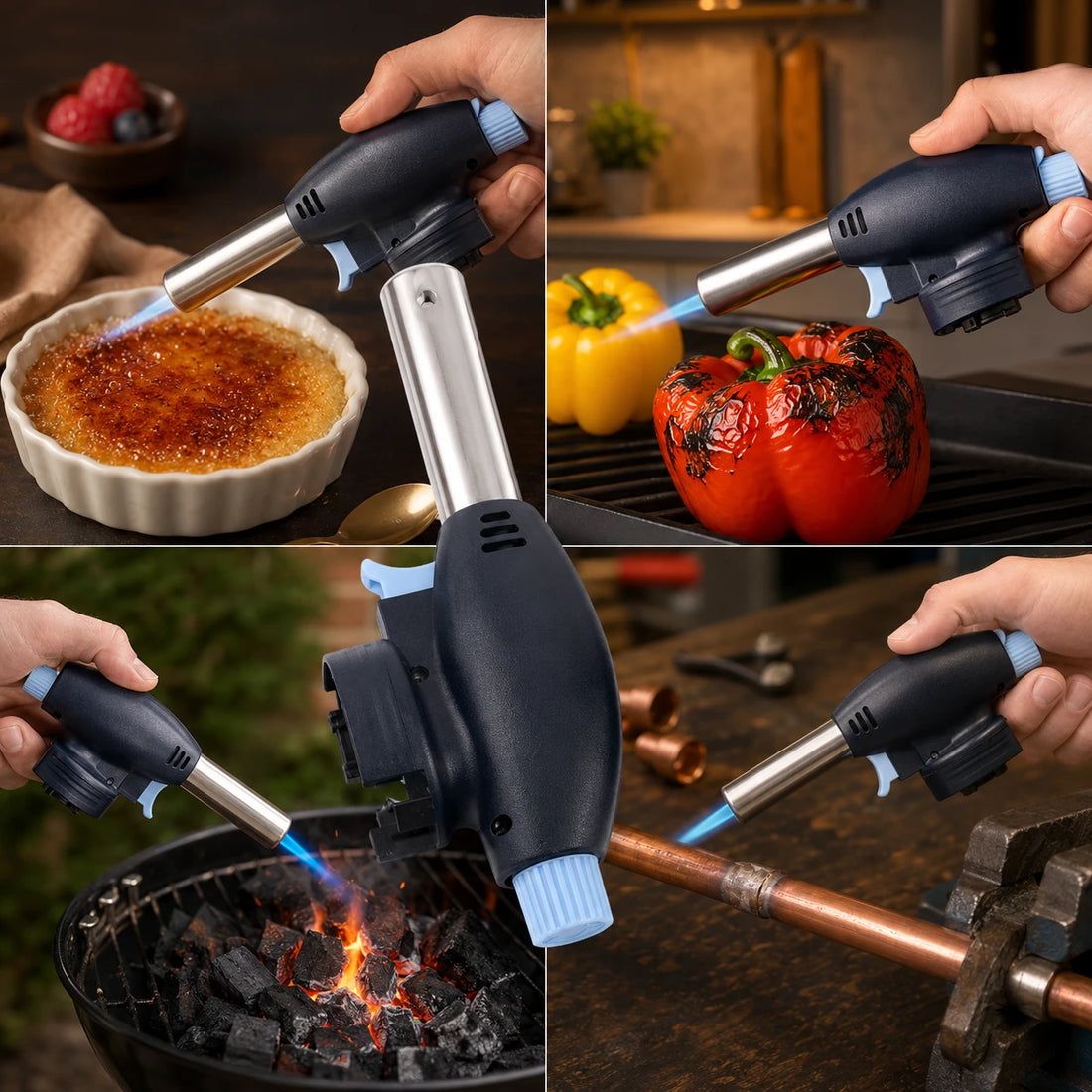 Portable Butane Gas Torch Head with Electronic Ignition for Cooking, BBQ & Outdoor Use