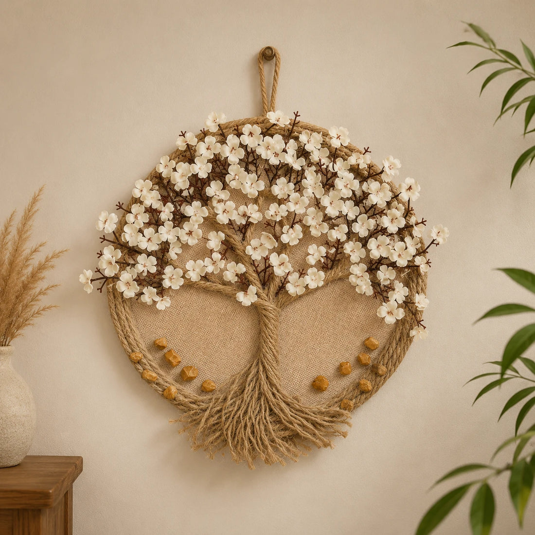 Handcrafted Jute Rope Tree Wall Hanging Decor Boho Floral Wall Art Handmade Rustic Home Decoration