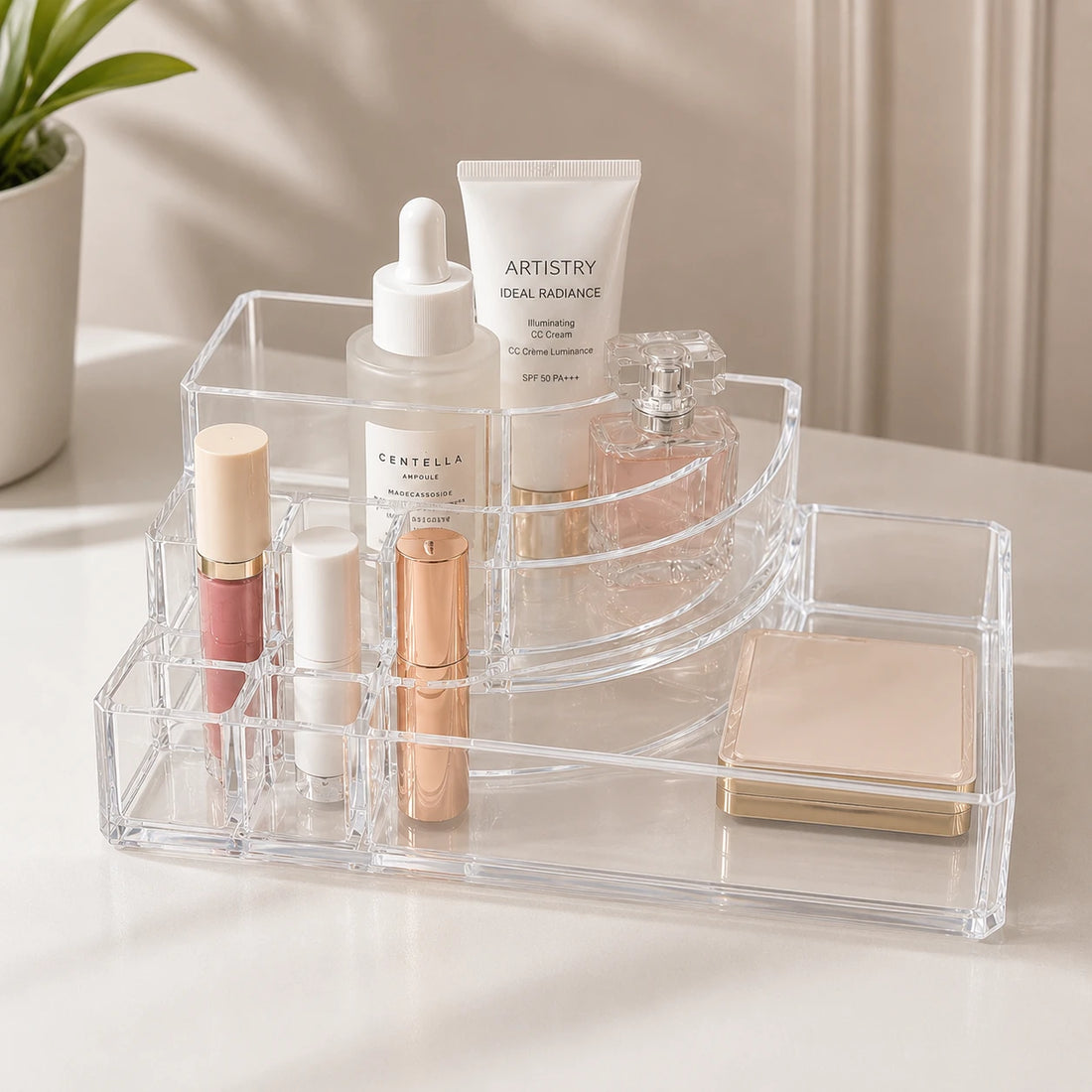 Acrylic Makeup Organizer Cosmetic Storage Tray Desktop Vanity Organizer Clear Display Holder