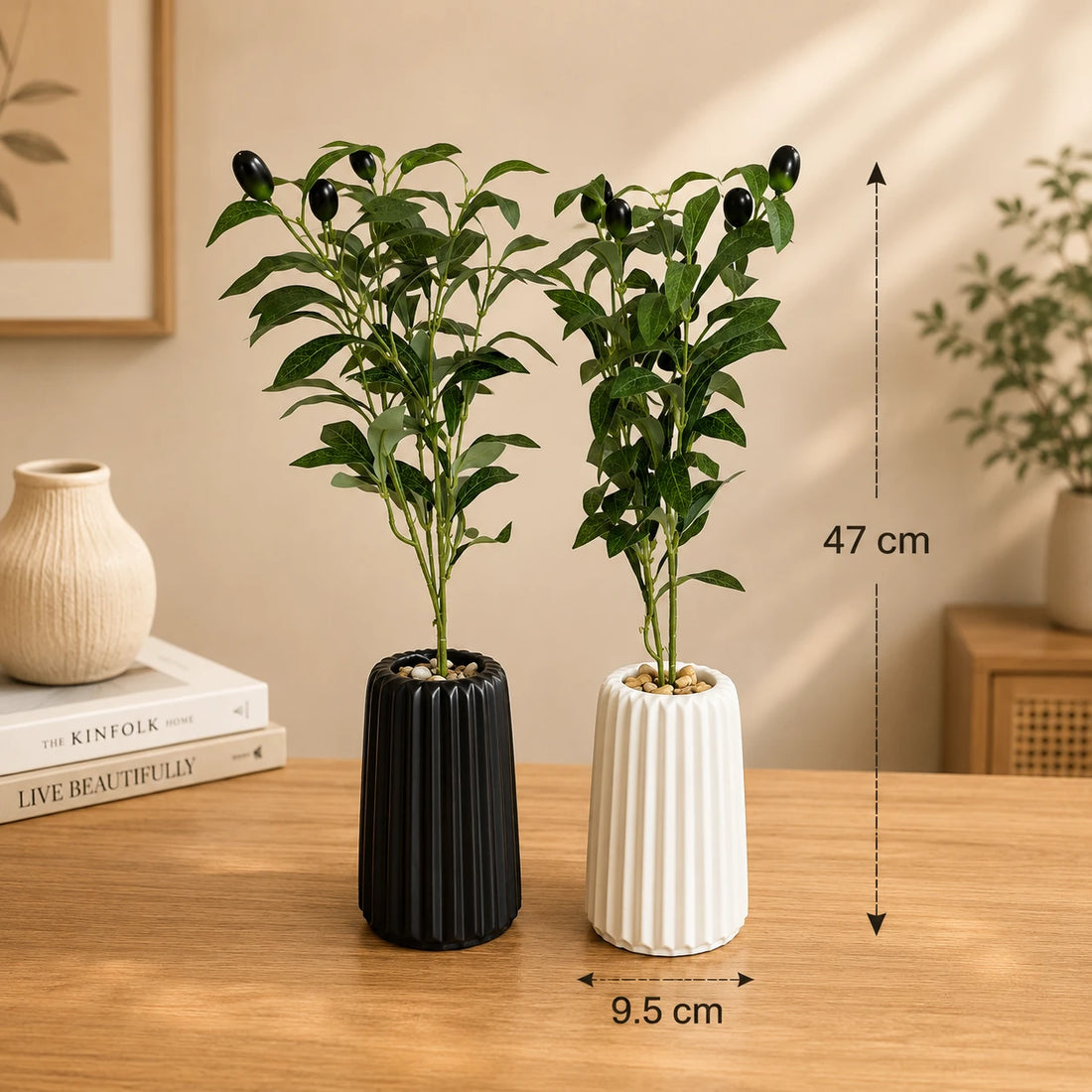 Artificial Olive Plant Decorative Arrangement Vase Home Office Decor