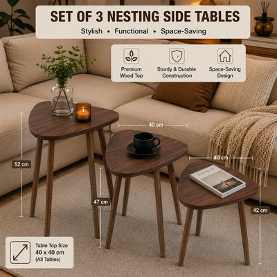 Set of 3 Nesting Side Tables with Wood Finish Tops