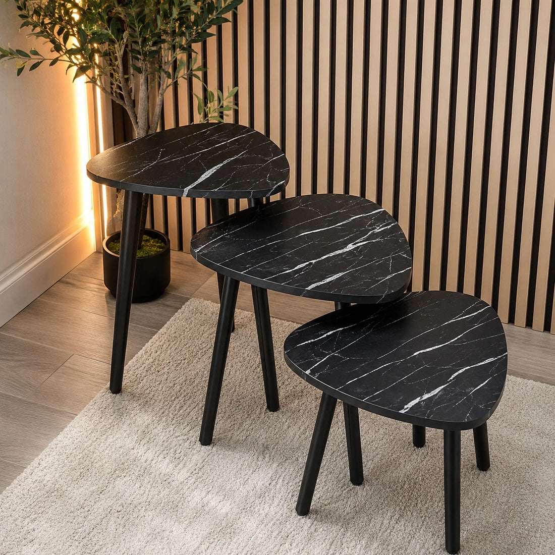 Nesting Side Tables Set of 3 Modern Marble Look Side Tables Coffee Tables End Tables with Wooden Legs