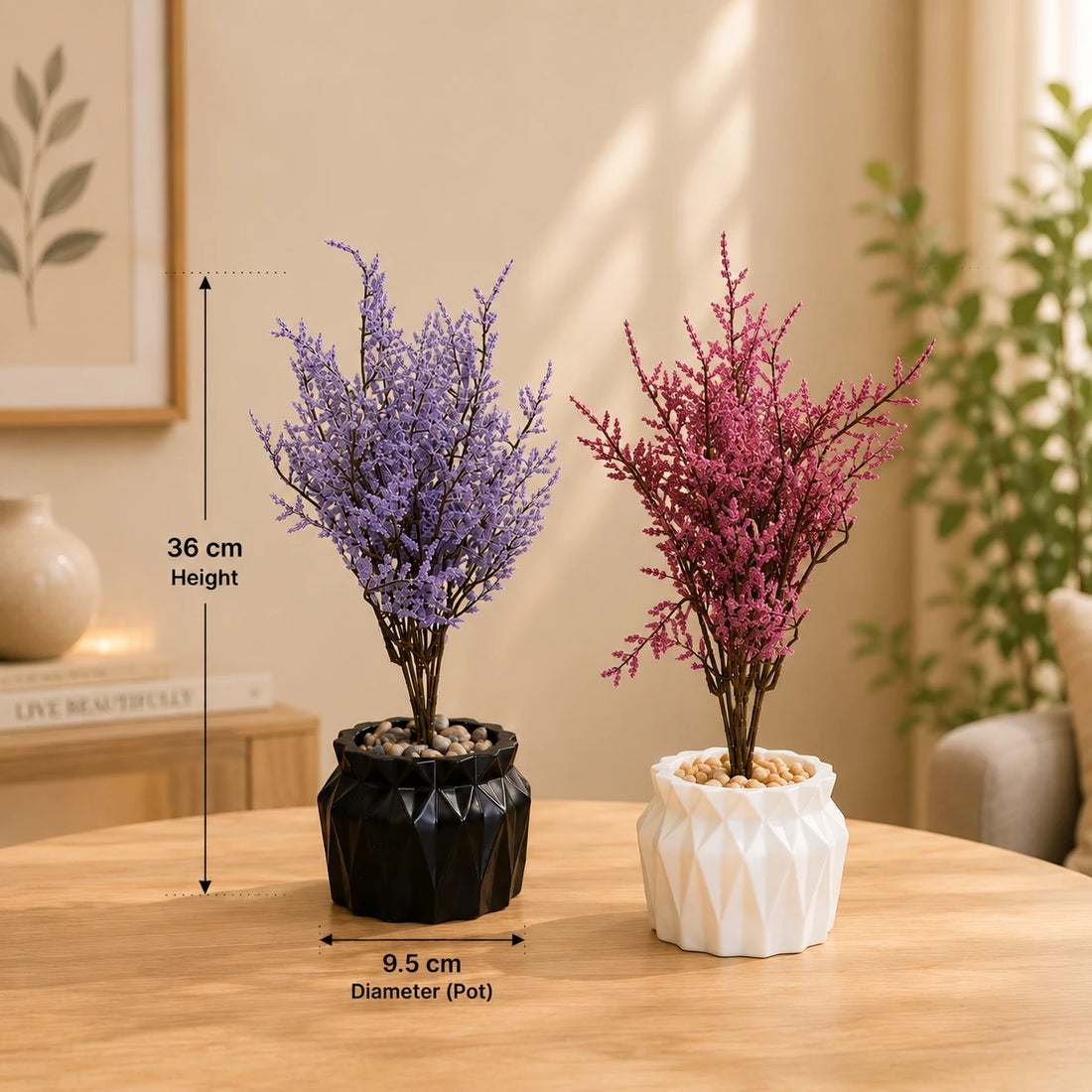 Artificial Lavender Flower Plant Decorative Vase Home Office Table Decor