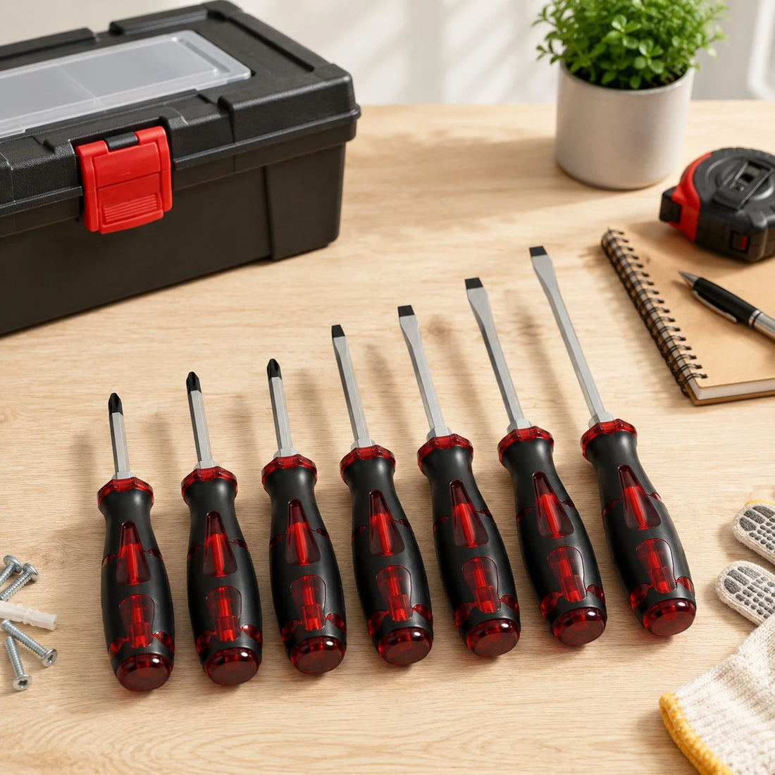7 Piece Magnetic Screwdriver Set Phillips and Flat Head Iron Shafts Ergonomic Grip Hand Tool Set