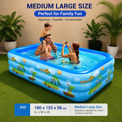 Inflatable Swimming Pool Medium Large Size 180x125x58cm 3 Layer Family Garden Pool Outdoor Water Play Pool