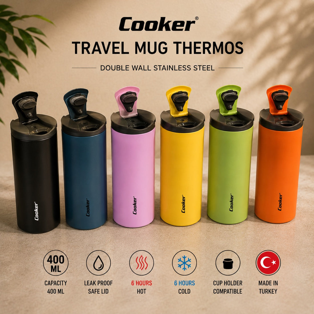 Cooker Thermos Stainless Steel Travel Mug Thermos Vacuum Insulated Coffee Tumbler BPA Free 400ML