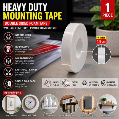 Heavy Duty Mounting Tape Double Sided Foam Tape Wall Adhesive Tape Picture Hanging Tape 50mm 3m