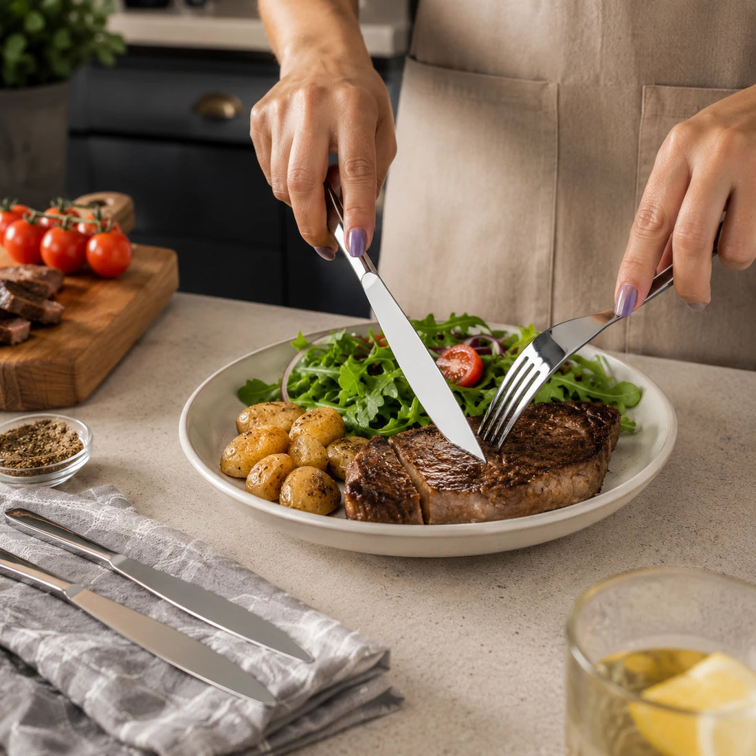 Stainless Steel Dinner Knife Set of 6 Mirror Table Knives