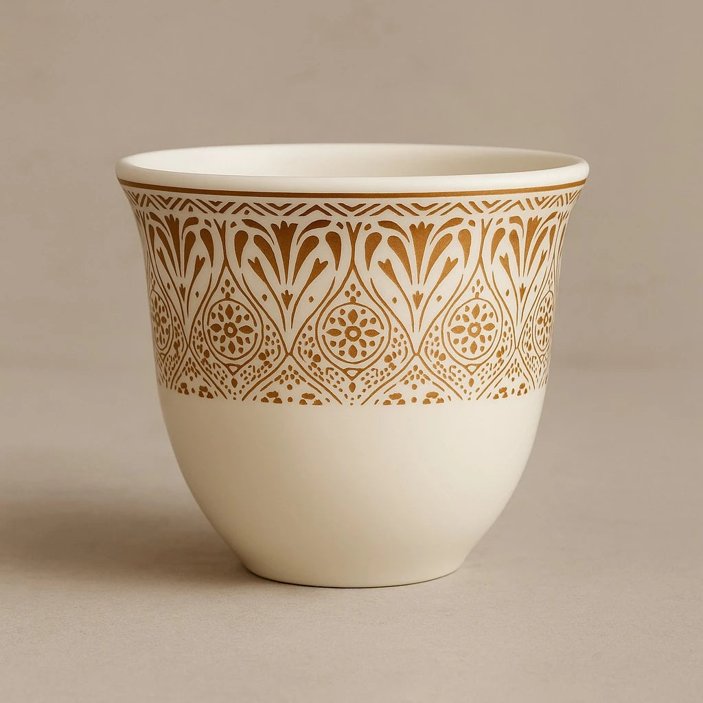 Gold Tulip & Rosette Pattern Coffee Espresso Cups, Set of 12