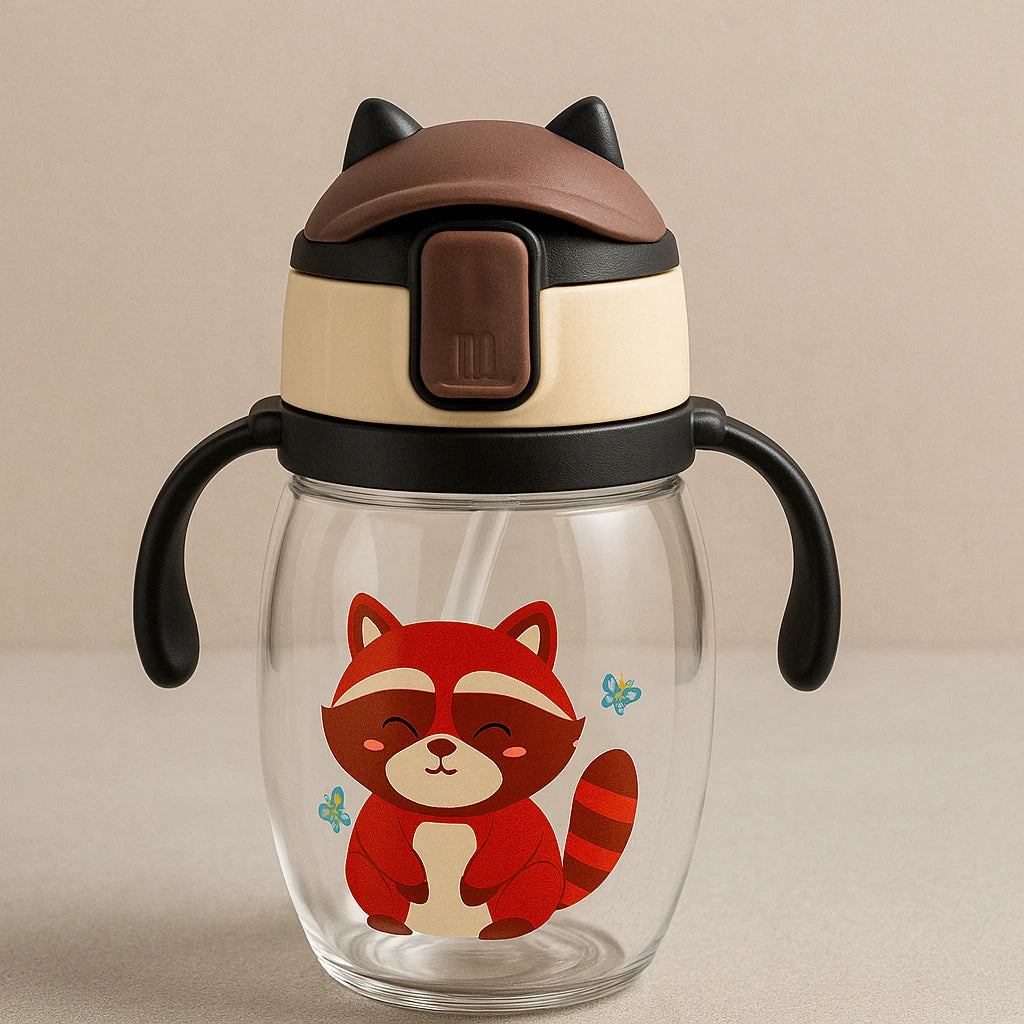 Kids Animal Straw Water Bottle 350ML with Handle BPA Free Durable Bottle for School Outdoor Activities and Daily Hydration