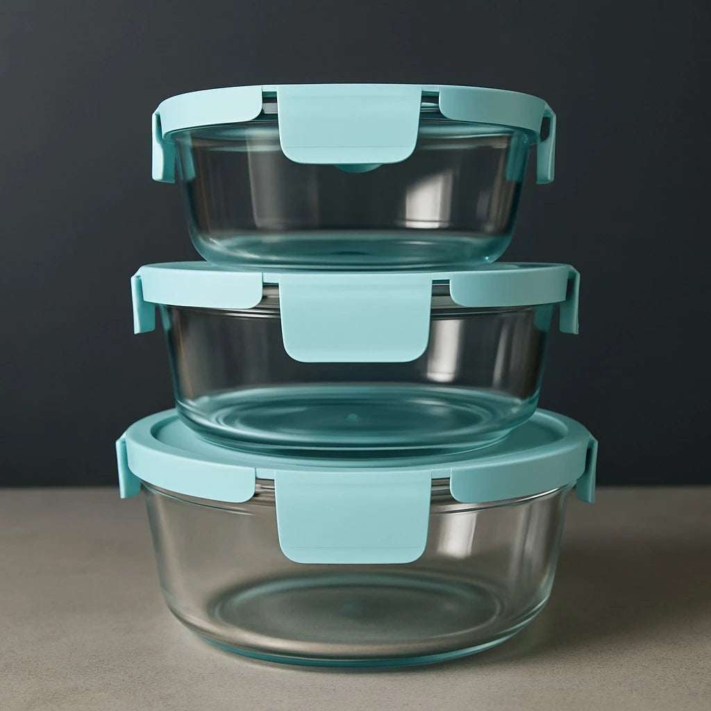 3 Piece Round Glass Container Set Reusable Food Storage Bowls for Leftovers Meal Prep and Daily Kitchen Storage
