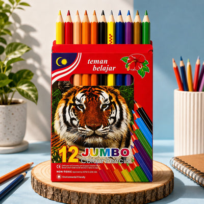 Jumbo Colored Pencils Set of 12 Non Toxic Colouring Pencils for Kids School Drawing Art and Creative Activities