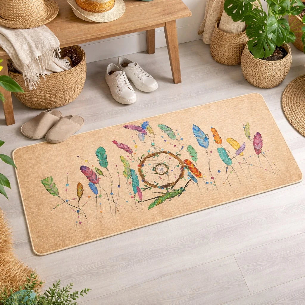Boho Floor Mat Dreamcatcher Feather Printed Anti Slip Rug Runner Carpet 120 x 45 cm