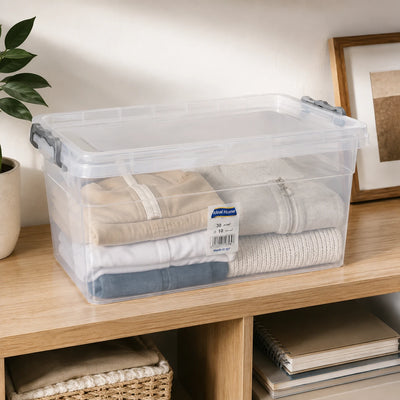 Clear Plastic Storage Box with Locking Lid 10L Stackable Storage Organizer