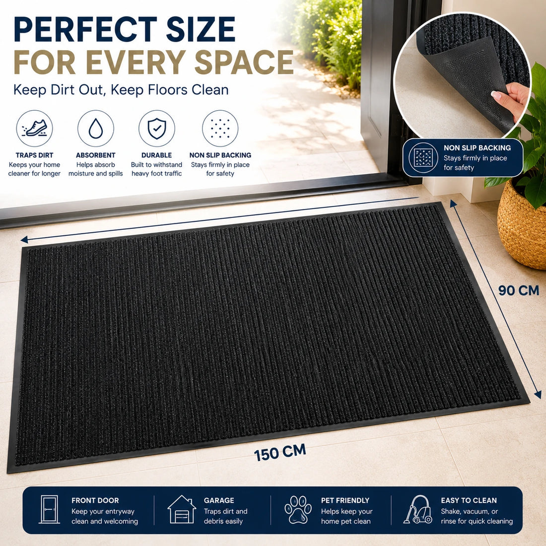 Entrance Floor Mat Heavy Duty Non Slip Door Carpet Indoor Outdoor Dirt Trapper Rug