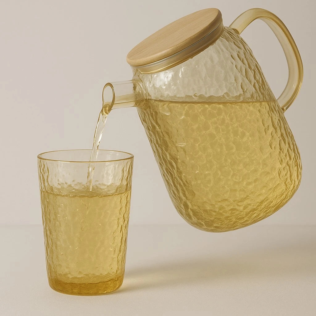 Glass Pitcher with 6 Amber Cups