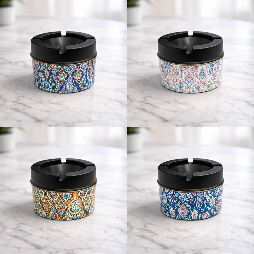 Ashtray Floral Design Heat Resistant Lid Cigarette Holder Table Ashtray Assorted Patterns 9 cm Diameter 7 cm Height