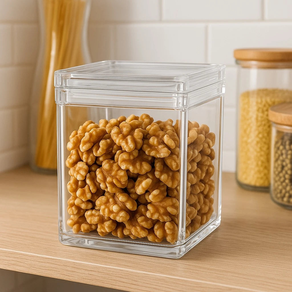Transparent Square Acrylic Airtight Food Storage Container 500ml Kitchen Countertop Pantry Organizer Box